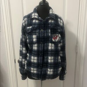 Fresno State Plaid Fleece Jacket with Bulldog Patch